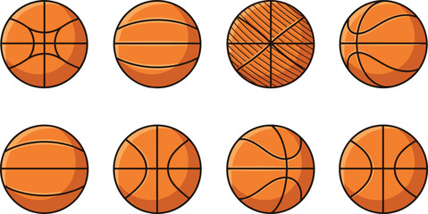 Basketball vector illustration set, stylized ball designs with unique seam patterns and shading, creative design resource for sports, athletics, and lifestyle themes © Farzana
