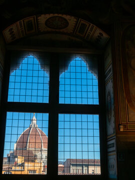 The view of the Cathedral of Santa Maria del Fiore from a window of the Bargello National Museum, Florence, Italy