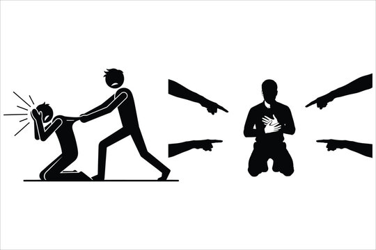 Silhouette illustration depicting a violent confrontation with guns and physical assault