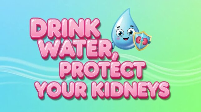 Playful clean lettering &ldquo;Drink Water, Protect Your Kidneys&rdquo;