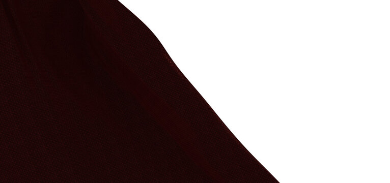 Close up of maroon fabric with textured weave on white background for design. Abstract textile backdrop, inviting, moder