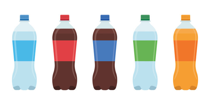Water Bottle Icons, vector symbols featuring plastic bottles, mineral water, carbonated soda, and fizzy drinks for product design