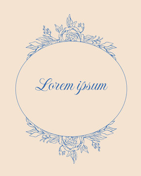 Round floral frame with peones and leaves