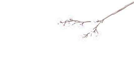 Cherry Blossom Branch: Delicate White Flowers on Bare Branch, Isolated on White.