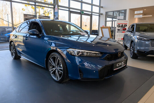 Gdansk, Poland - February 28, 2026: New Honda Civic model presented in the car showroom