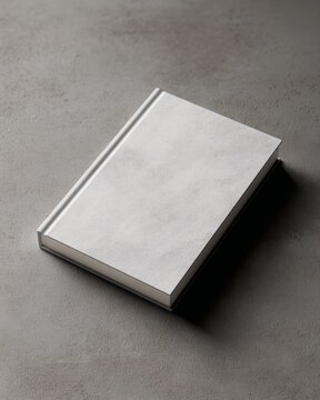Hardcover book mockup, front cover view, dust jacket texture, minimalist aesthetic