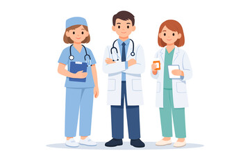 Fototapeta premium A diverse team of dedicated medical professionals, including doctors and a nurse, collaborating to provide quality healthcare and support for patient well-being in a modern medical setting