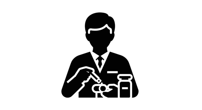 Pharmacist Preparing Medication Silhouette.