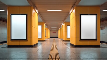 Naklejka premium Subway Station with Blank Advertising Boards Ready for Mockups in Urban Transit Hub