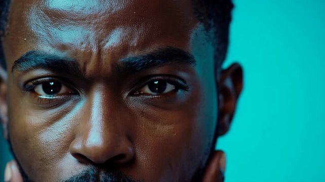 Black man skincare grooming background eyes opening awakening serious soulful portrait mental health confidence masculinity diversity