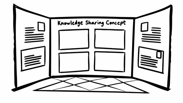 A hand-drawn sketch of a tri-fold presentation board used to share information and ideas.