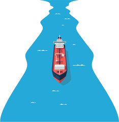 Cargo tanker ship transporting goods through a water canal © Teguh