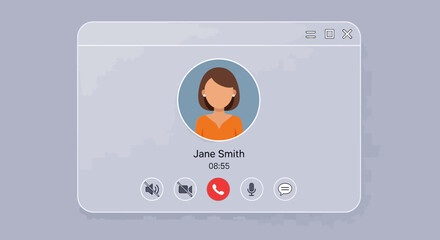 Video call interface with woman avatar vector illustration