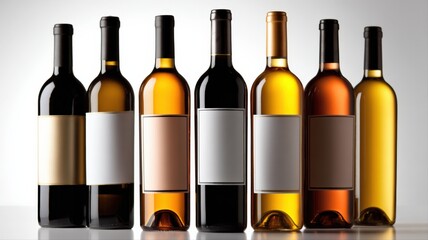 Naklejka premium Elegant Assortment of Wine Bottles with Blank Labels for Custom Branding and Marketing Presentations