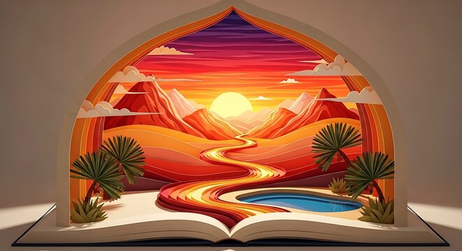 Desert Landscape Emerging from Open Book.