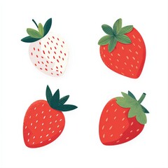 Strawberry Fruit Set Vector Illustration for Summer, Healthy Food, Dessert, and Sweet Treat Concepts