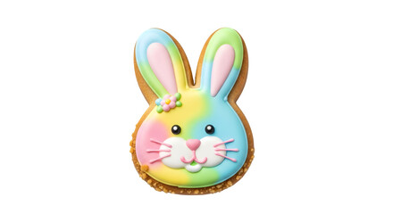 Fototapeta premium Pastel Rainbow Bunny Cookie isolated on transparent background