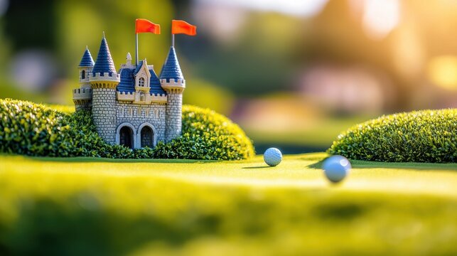 Miniature Castle Obstacle on Mini Golf Course Outdoors