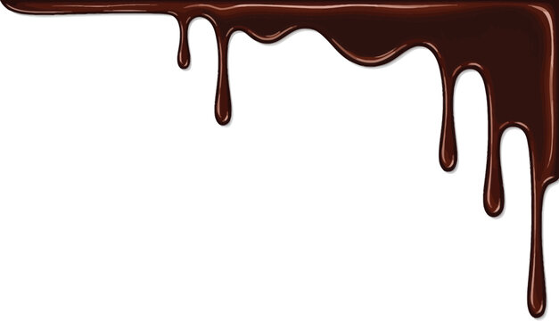 A close-up of melted chocolate dripping down on a white background