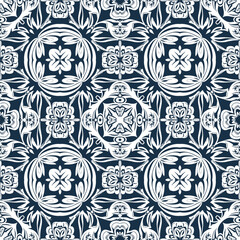 Fototapeta premium White Floral Pattern on Dark Blue Background