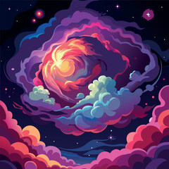 Colorful cosmic nebula swirl in the night sky, glowing galaxy vortex with bright stars © ohe