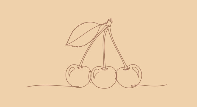 Three Cherries with Stem and Leaf.