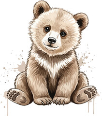 A cute brown bear cub sitting on a white background with a sweet expression © Meesam