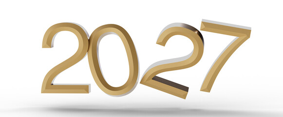3D render of the year 2027 in golden style. Ideal for New Year greetings, business presentations, and futuristic design © vegefox.com