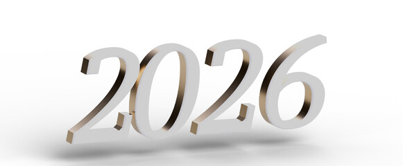 3D render of the year 2026. The numbers are white with golden accents. Perfect for new year greetings and future concept © vegefox.com