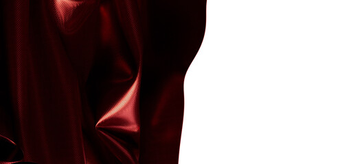 Textured burgundy fabric gracefully draped against a stark white backdrop for design, fashion, or lu