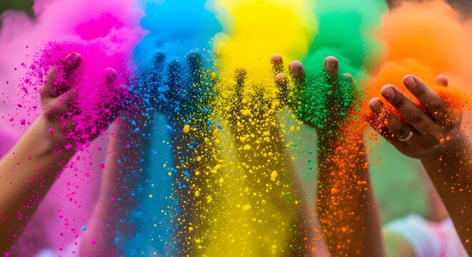 Vibrant happy holi celebration with colorful powder explosion