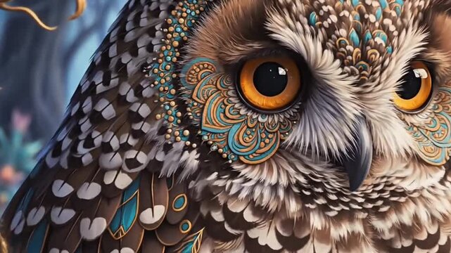 Majestic Ornate Owl Illustration in Enchanted Mystical Forest
