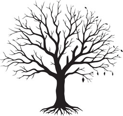 Fototapeta premium Black silhouette vector illustration of a dry tree with roots isolated on transparent background