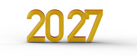 3D render of the year 2027 in gold and red with a subtle shadow on a white background. Perfect for new year greetings a © vegefox.com