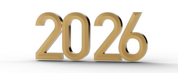 3D render of the year 2026, golden color on a clean white background. Perfect for new year greetings and future planning © vegefox.com