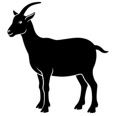 Black goat silhouette standing isolated on white background