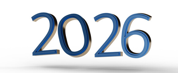 A stylish 3D rendering of the year 2026. The numbers have a denim texture and are against a bright white background. Per