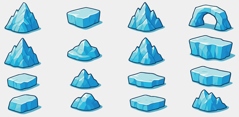 Ice Block Cartoon Set Winter Game Asset Illustration © REAVENN