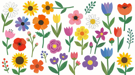 Obraz premium Vibrant watercolor floral garden illustration featuring colorful wildflowers, blossoms, and blooming petals