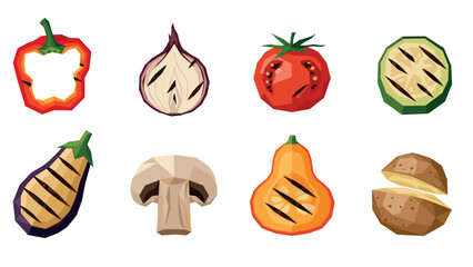 Geometric grilled vegetables: colorful low poly design of slice shapes for creative projects