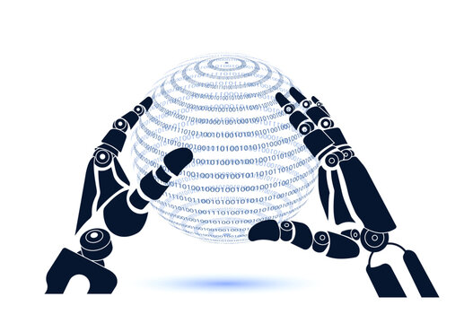 A robot's mechanical arm holds a program code