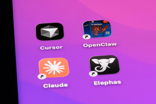 Shanghai,China-March 8th 2026: Cursor, OpenClaw, Claude, Elephas. AI agent apps