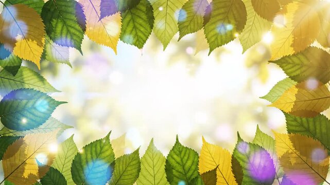 Autumn Leaves Border with Sun Flare and Bokeh - Natural Frame for Seasonal Designs