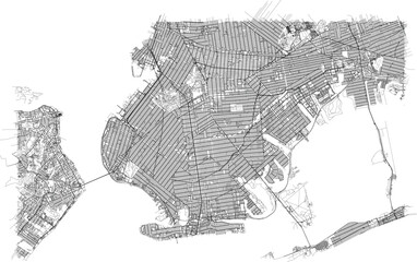 Obraz premium Brooklyn Island Area Topographic Map: New York City Road Network Artistic Vector
