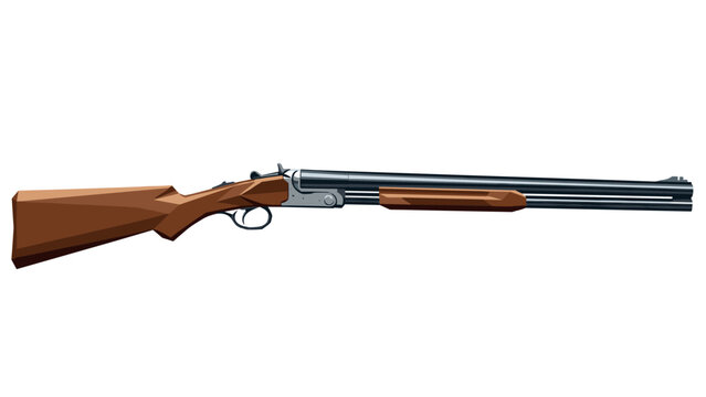 Realistic detailed shotgun with wooden stock and metallic barrel