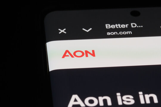 Shanghai,China-March 8th 2026: Aon company brand logo on website