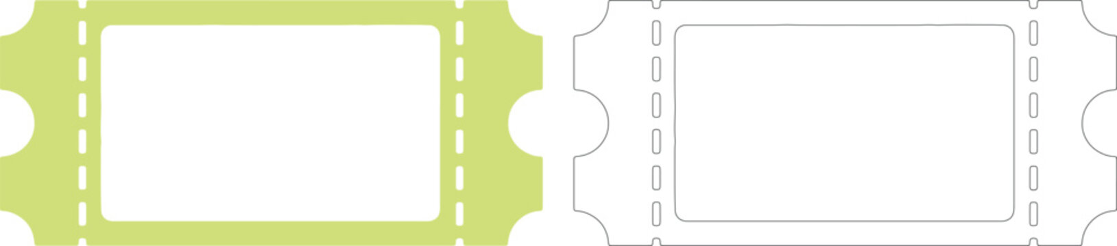 Black and white ticket with blank white space symbol silhouettes