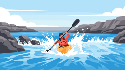 Fototapeta premium Dynamic kayaking adventure in whitewater rapids with vibrant scenery