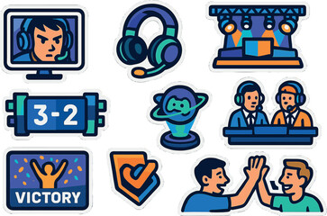 Fototapeta premium Esports gaming icons: headset, victory, streaming, competition theme in modern style