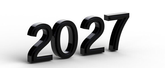 Bold 2027 in glossy black 3D text against a clean white background. Perfect for new year greetings and futuristic concep © vegefox.com
